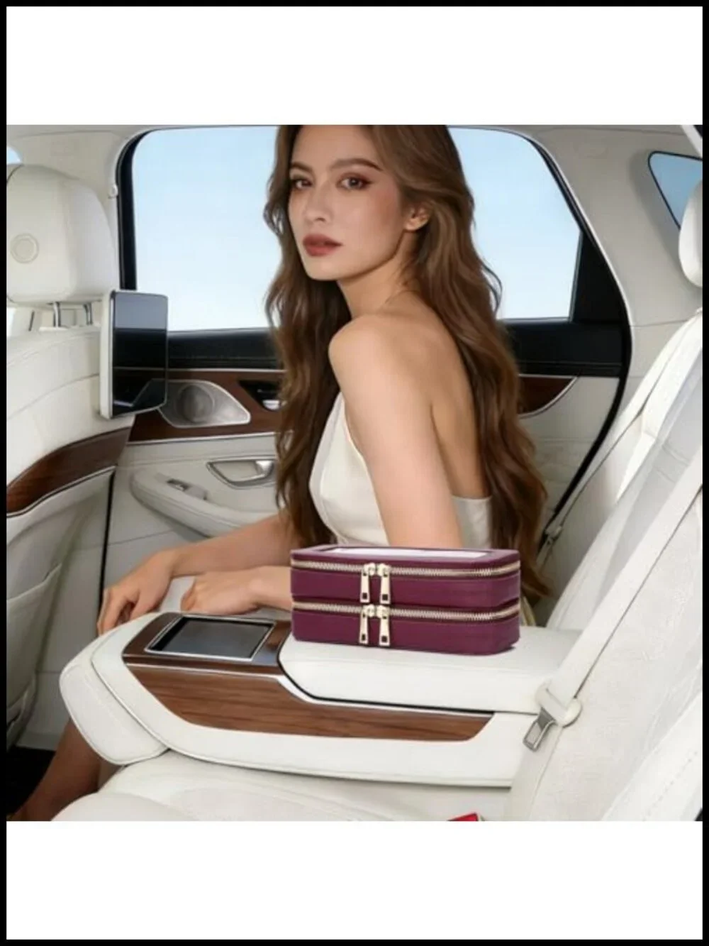 Double Layer Makeup Bag with Clear Windows, Waterproof Faux Leather Cosmetic &
